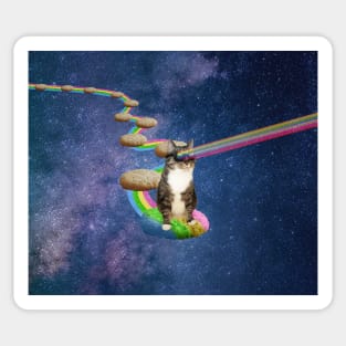 Cute fluffy cat in outer space shooting rainbows from the sunglasses Sticker